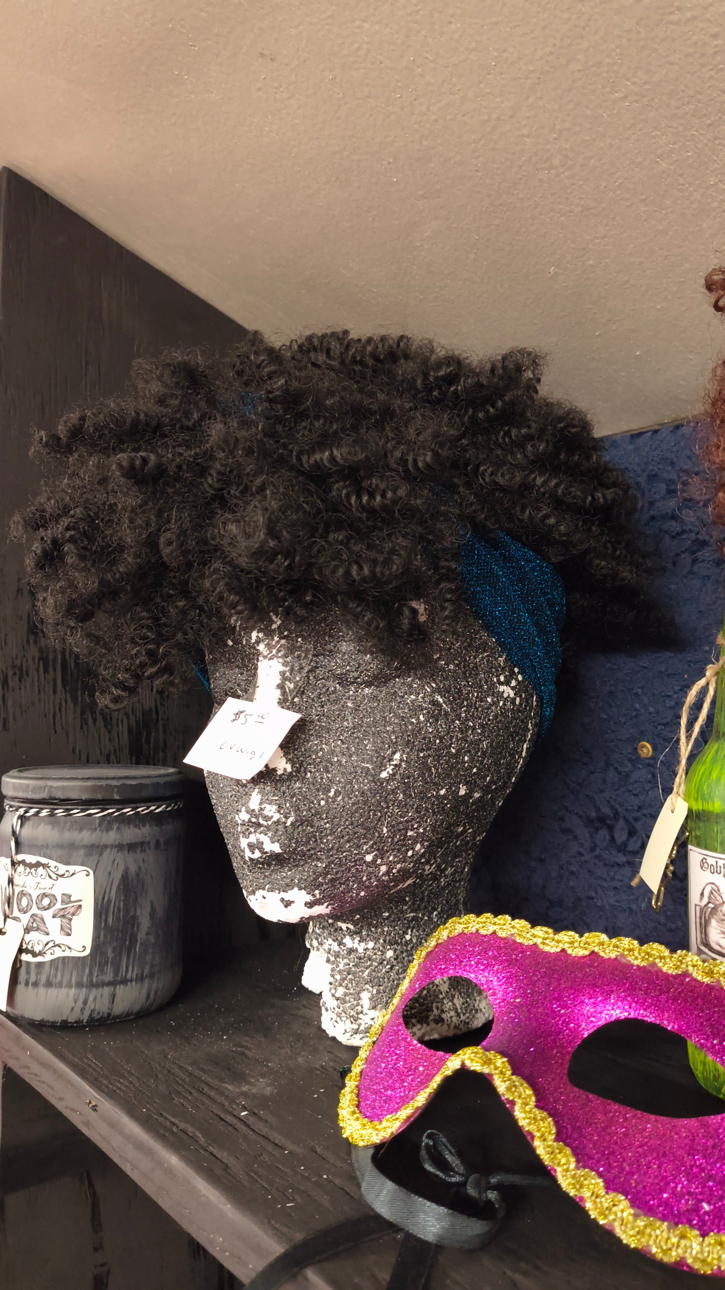 Black Curly Hair Wrap w/Blue Headband