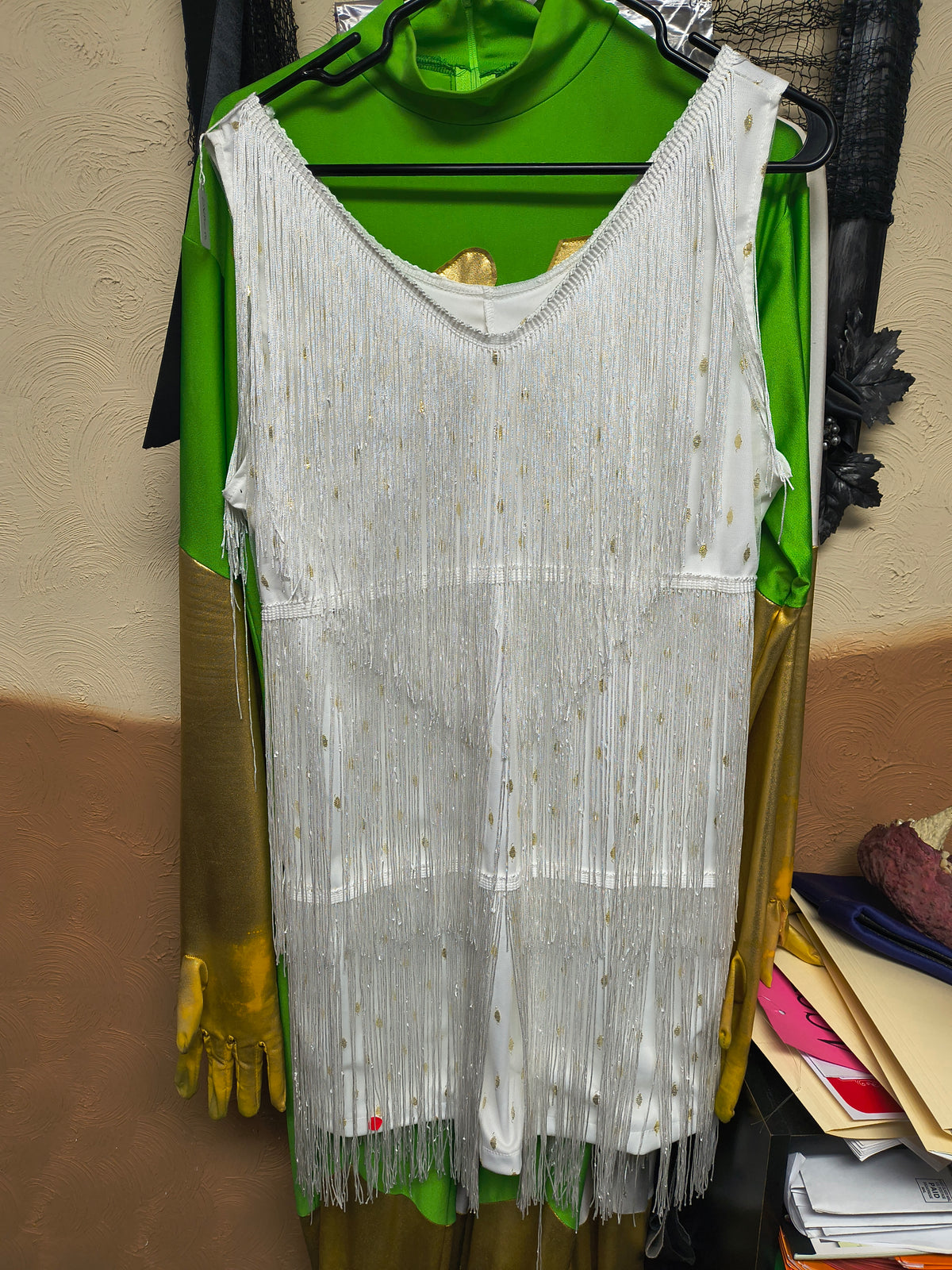 White and Gold Fringe Dress