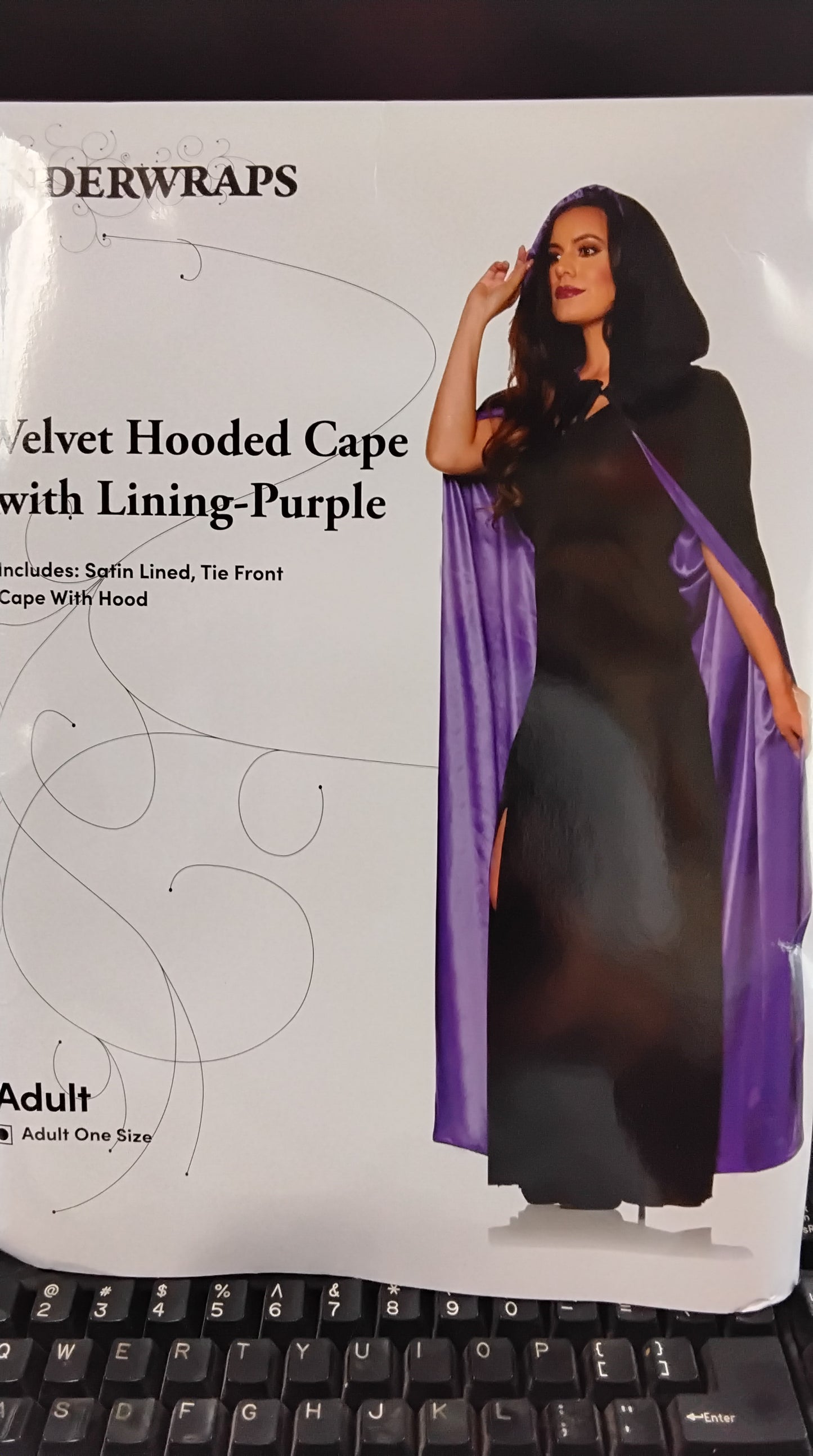 Velvet Hooded Black Cape with Purple Lining
