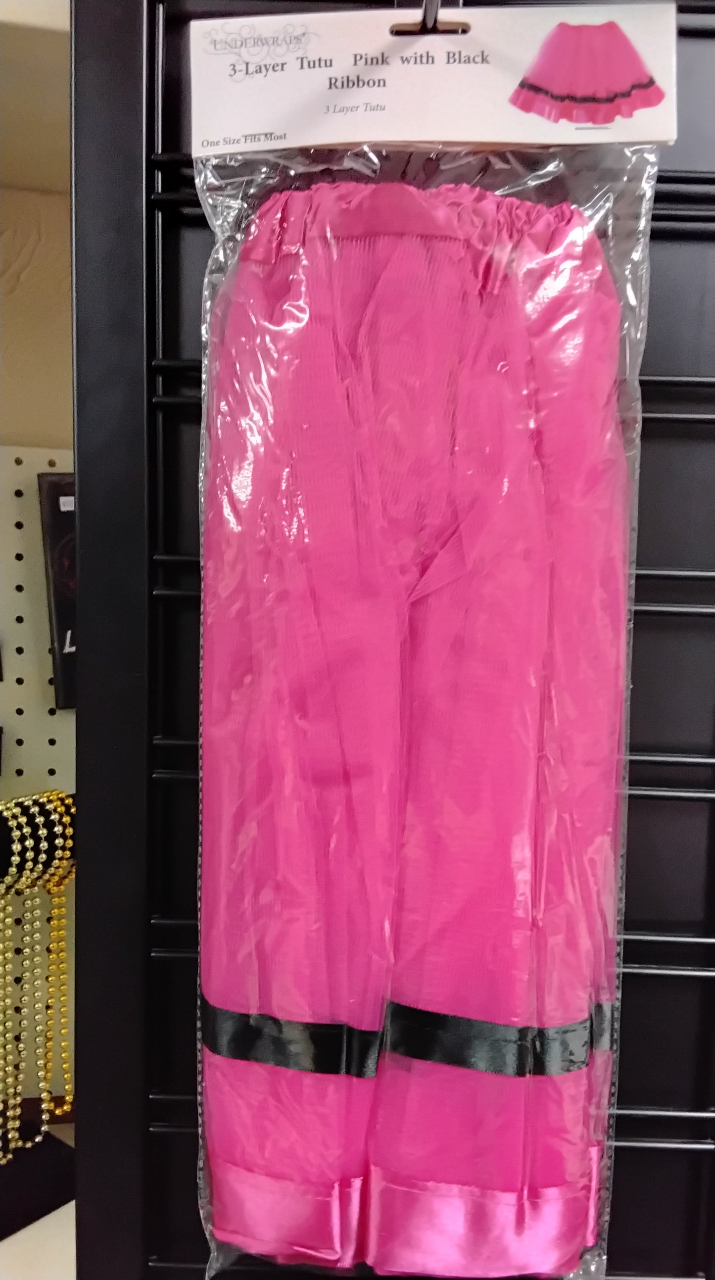 3 Layer Tutu Dark Pink with Black Ribbon