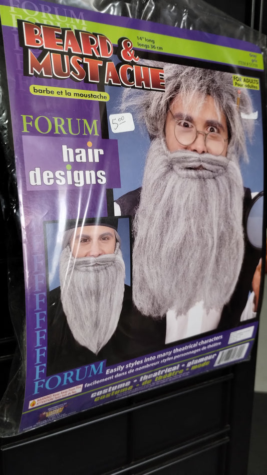 14" Grey Beard & Moustache