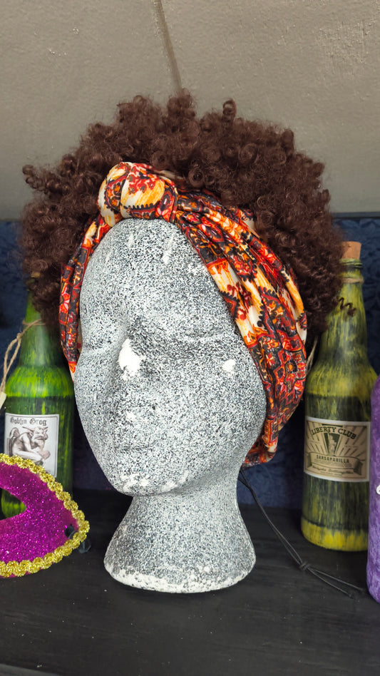 Auburn Brown Hair Wrap w/Orange and Yellow Heaband