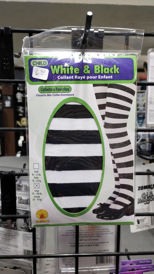 Child's Black and White Stripe Tights - L
