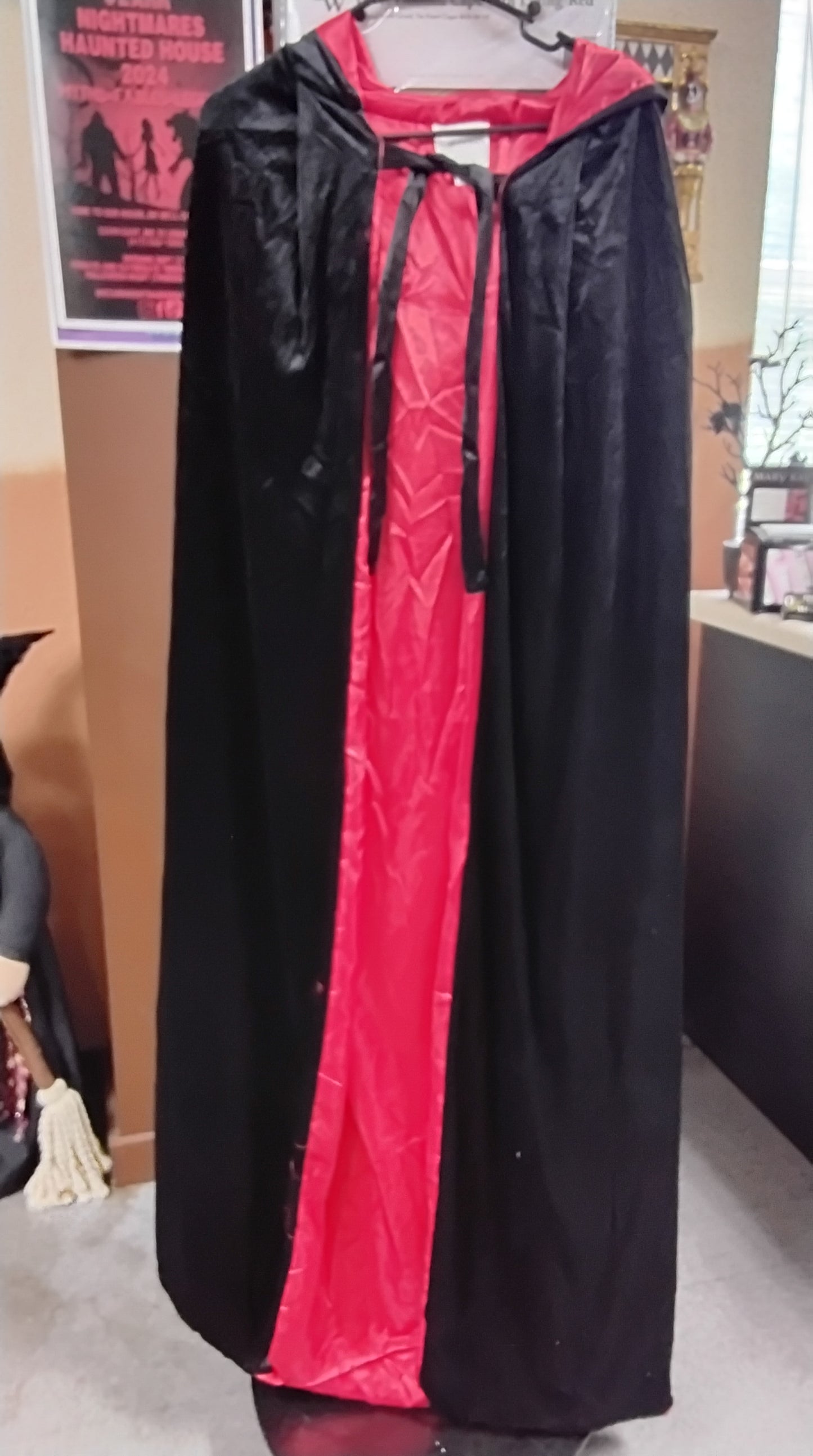 Velvet Hooded Cape Black with Red Lining