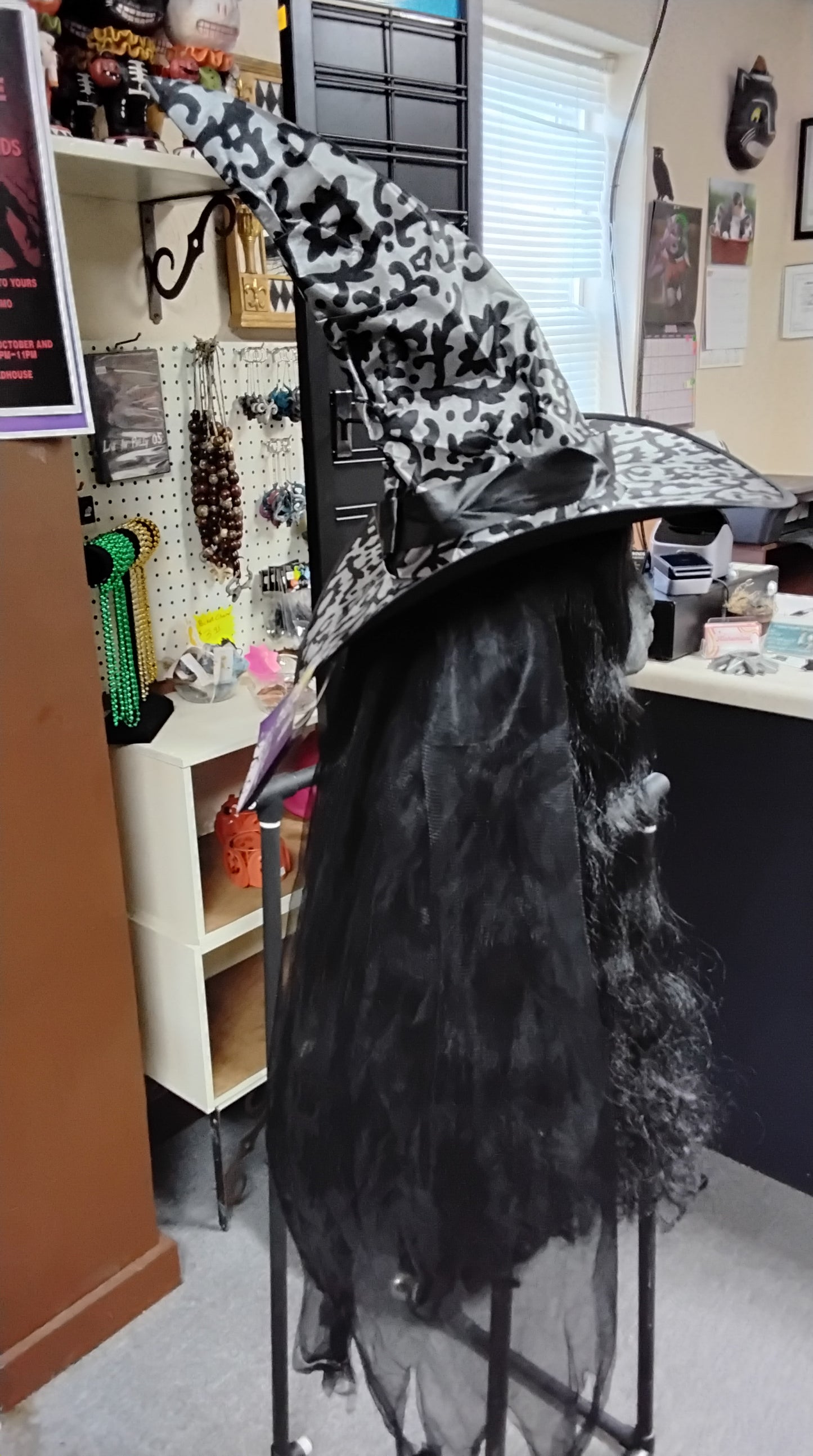Bat Print Witch Hat with Veil