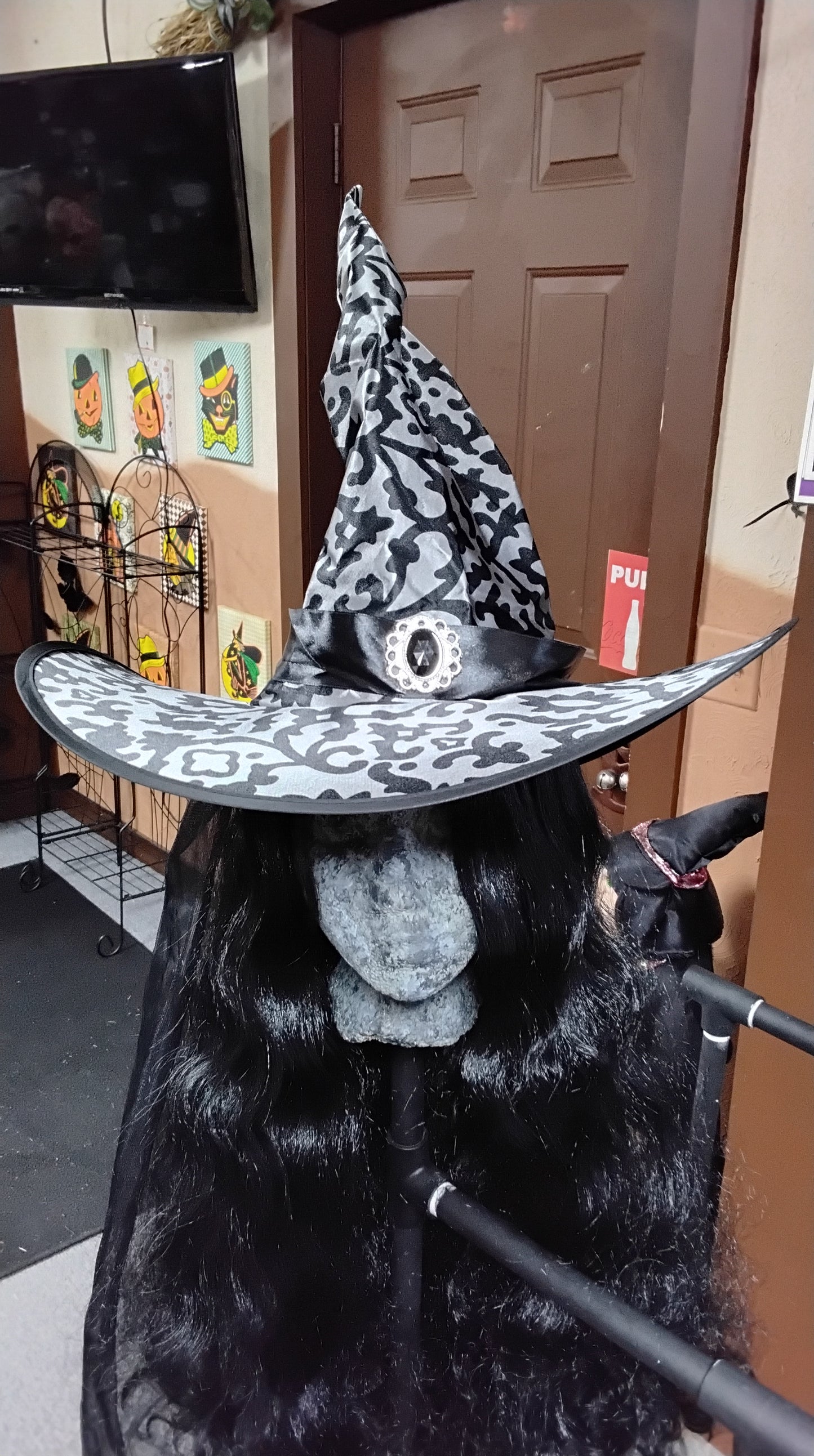 Bat Print Witch Hat with Veil