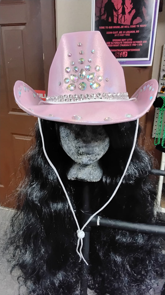 Holographic Pink Cowboy Hat with Diamond Studs