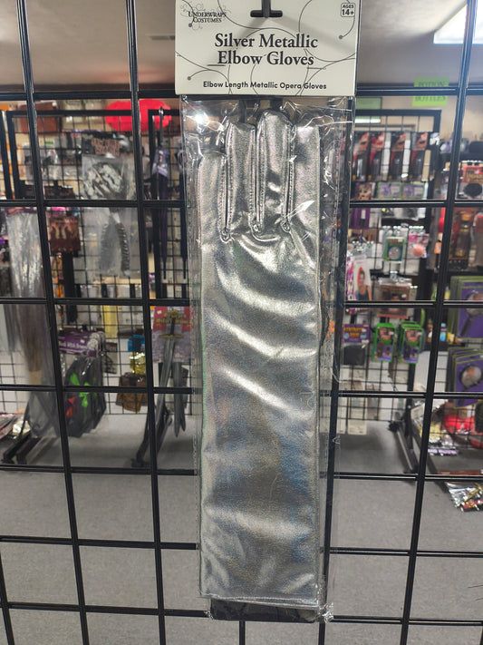 Silver Metallic Elbow Gloves