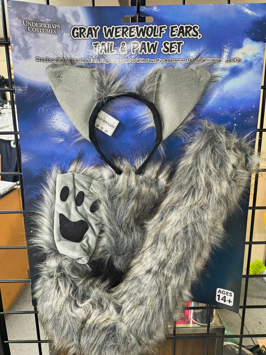 Gray Werewolf Ears, Tail, and Paw Set