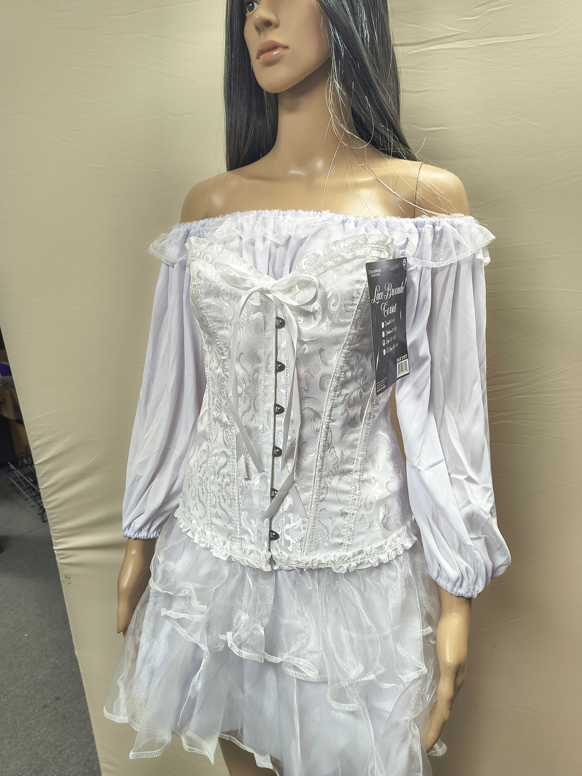 Lace Brocade Corset - White