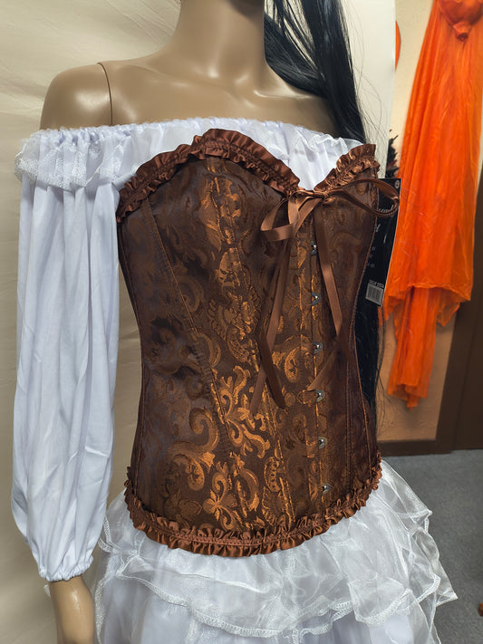 Lace Brocade Corset - Brown