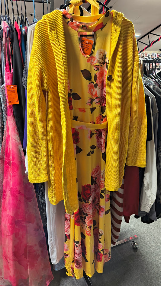 Yellow Floral Dress w/Sweater - L