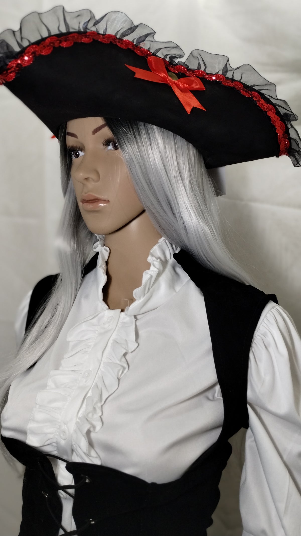 Red and Black Lace Pirate Hat