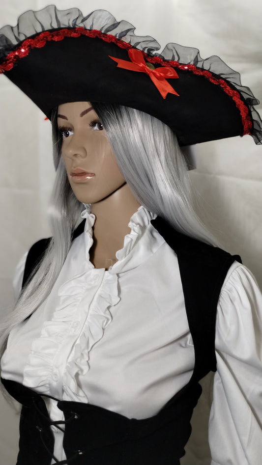 Red and Black Lace Pirate Hat