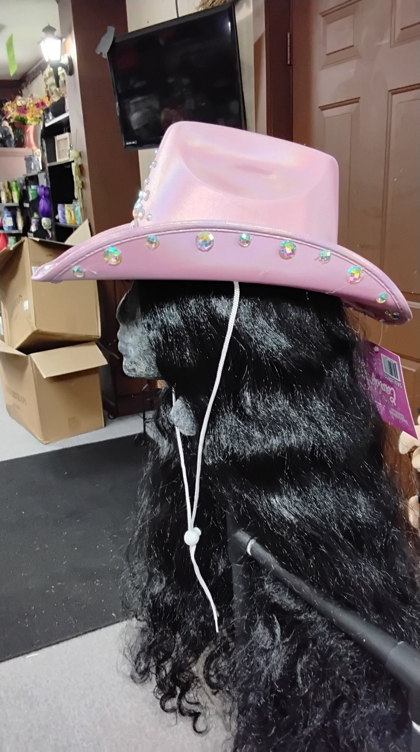 Holographic Pink Cowboy Hat with Diamond Studs