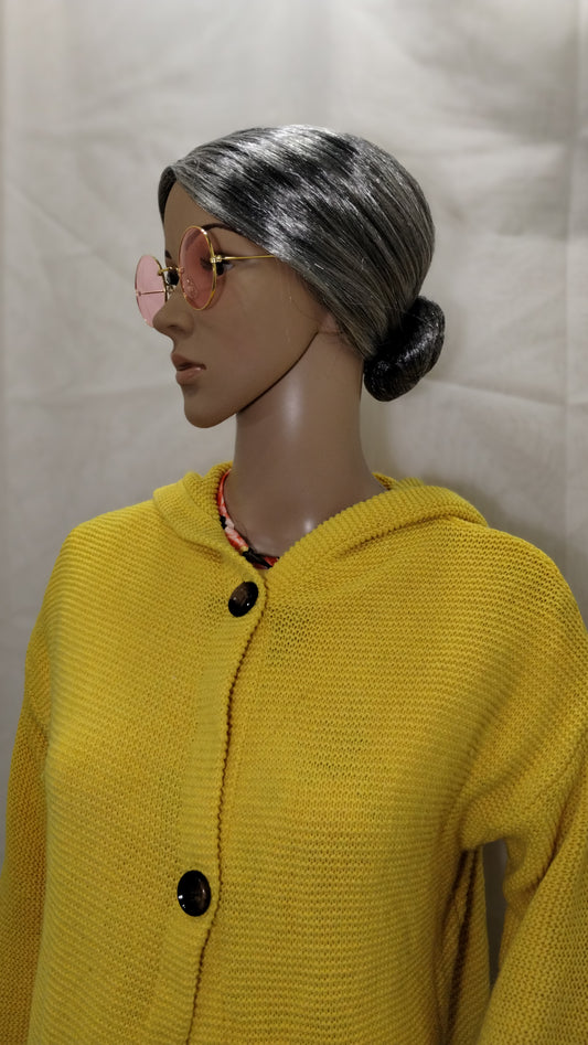 Grey Granny Wig w/Bun