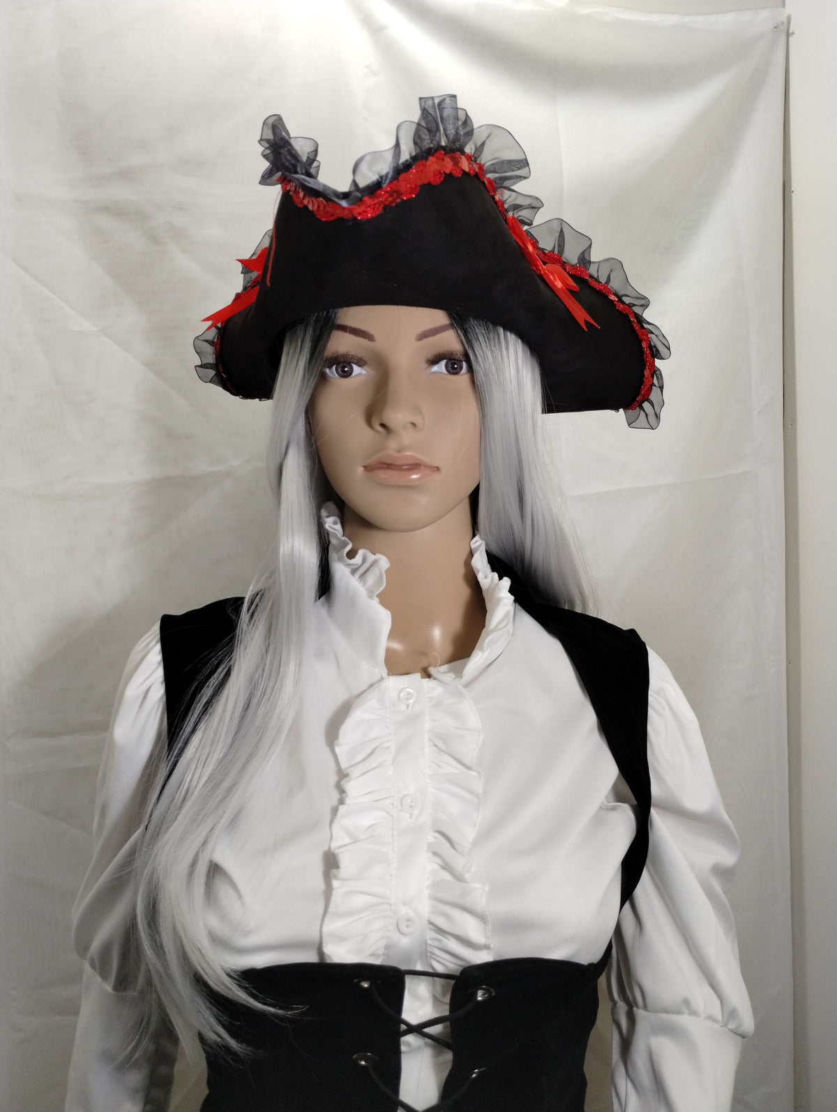 Red and Black Lace Pirate Hat