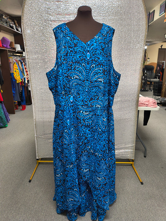 Long Blue Filigree Layered Sleeveless Dress (5X)