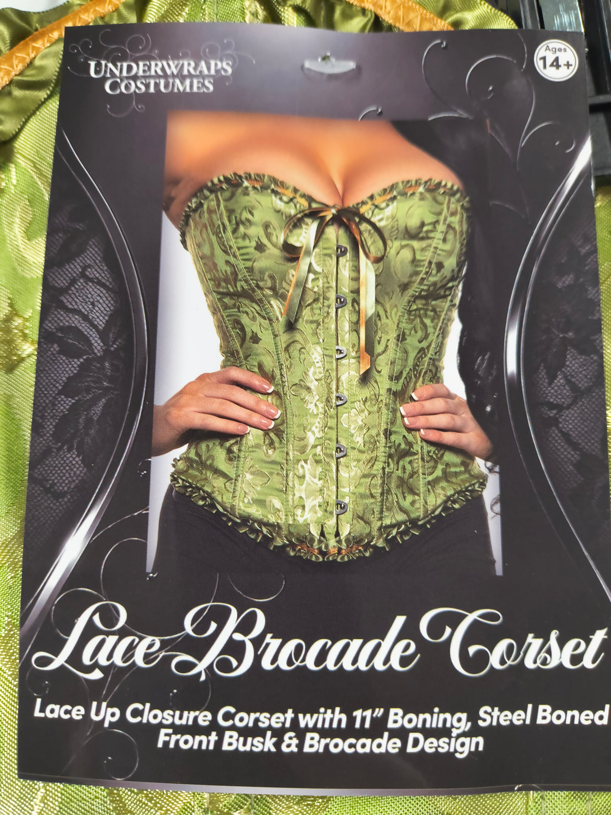 Lace Brocade Corset - Green