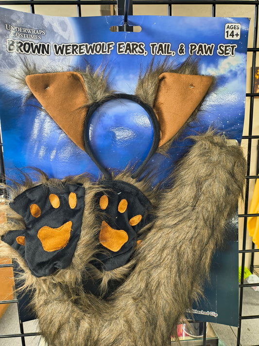 Brown Werewolf Ears, Tail, and Paw Set