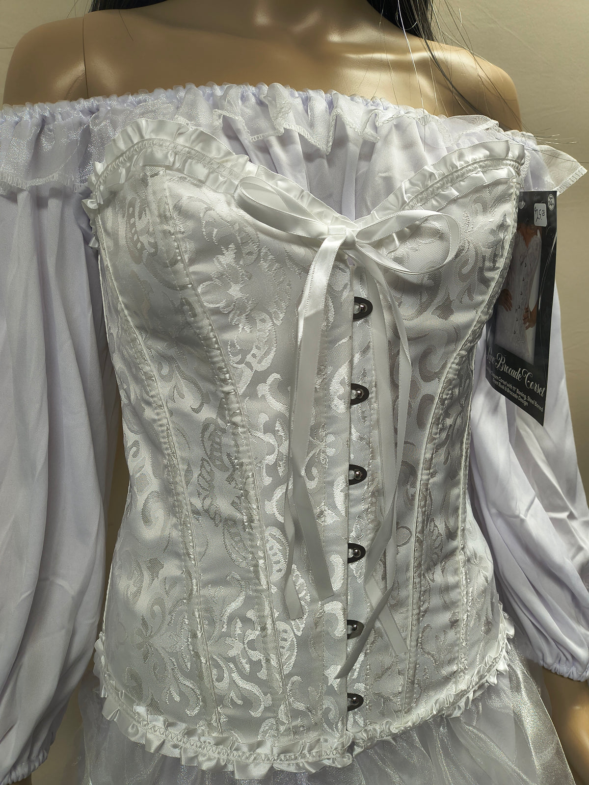 Lace Brocade Corset - White