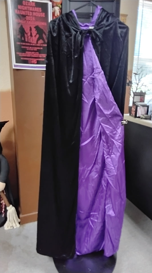 Velvet Hooded Black Cape with Purple Lining