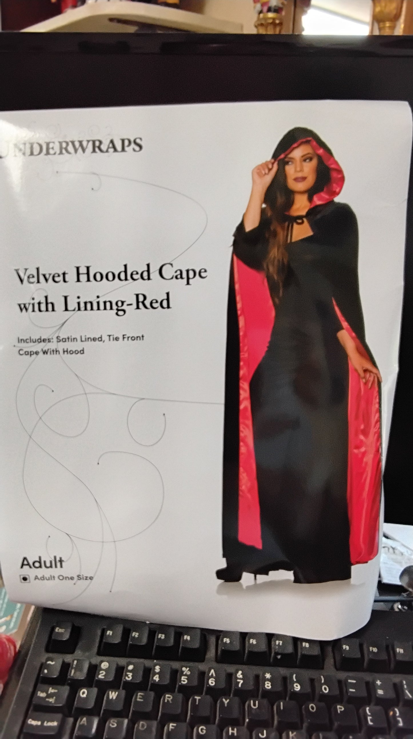 Velvet Hooded Cape Black with Red Lining