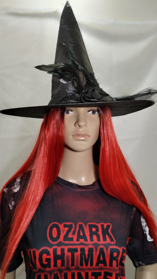 Witch Hat w/Rose and Feather