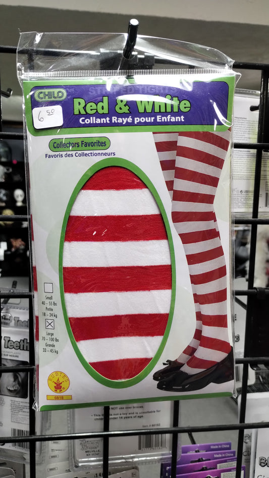 Child's Red and White Stripe Tights - L