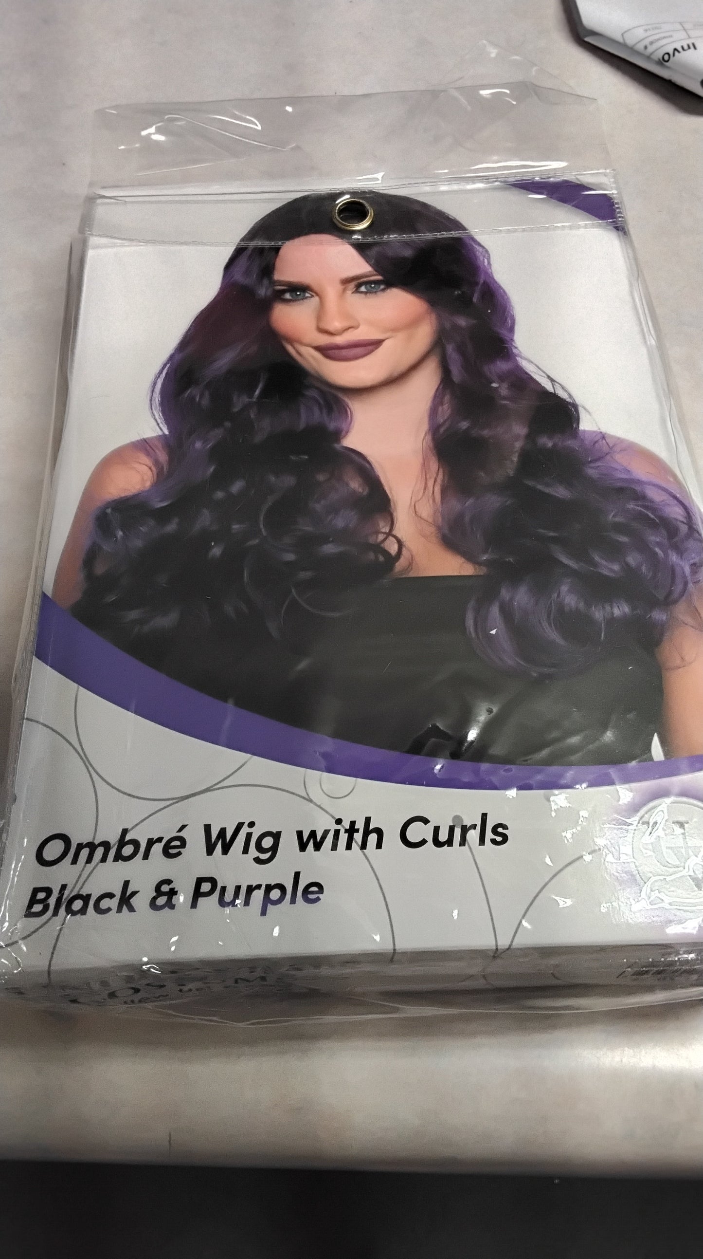 Ombre Wig with Curls - Black/Purple