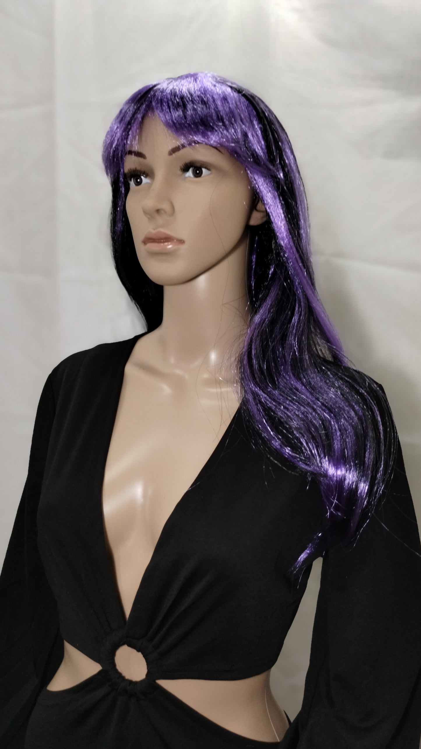 Flirty Black and Purple Wig w/Bangs