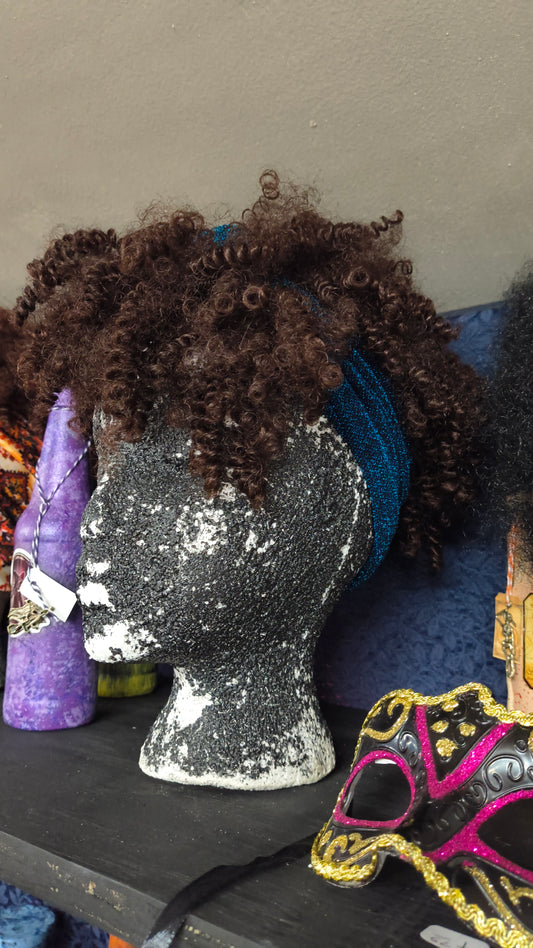 Brown Curl Hair Wrap w/Blue Headband