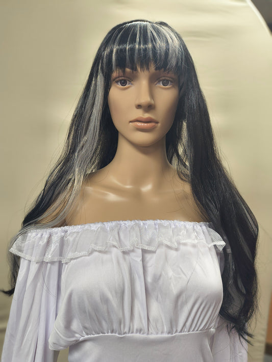 Silver and Black Dual Tone Wig with Bangs
